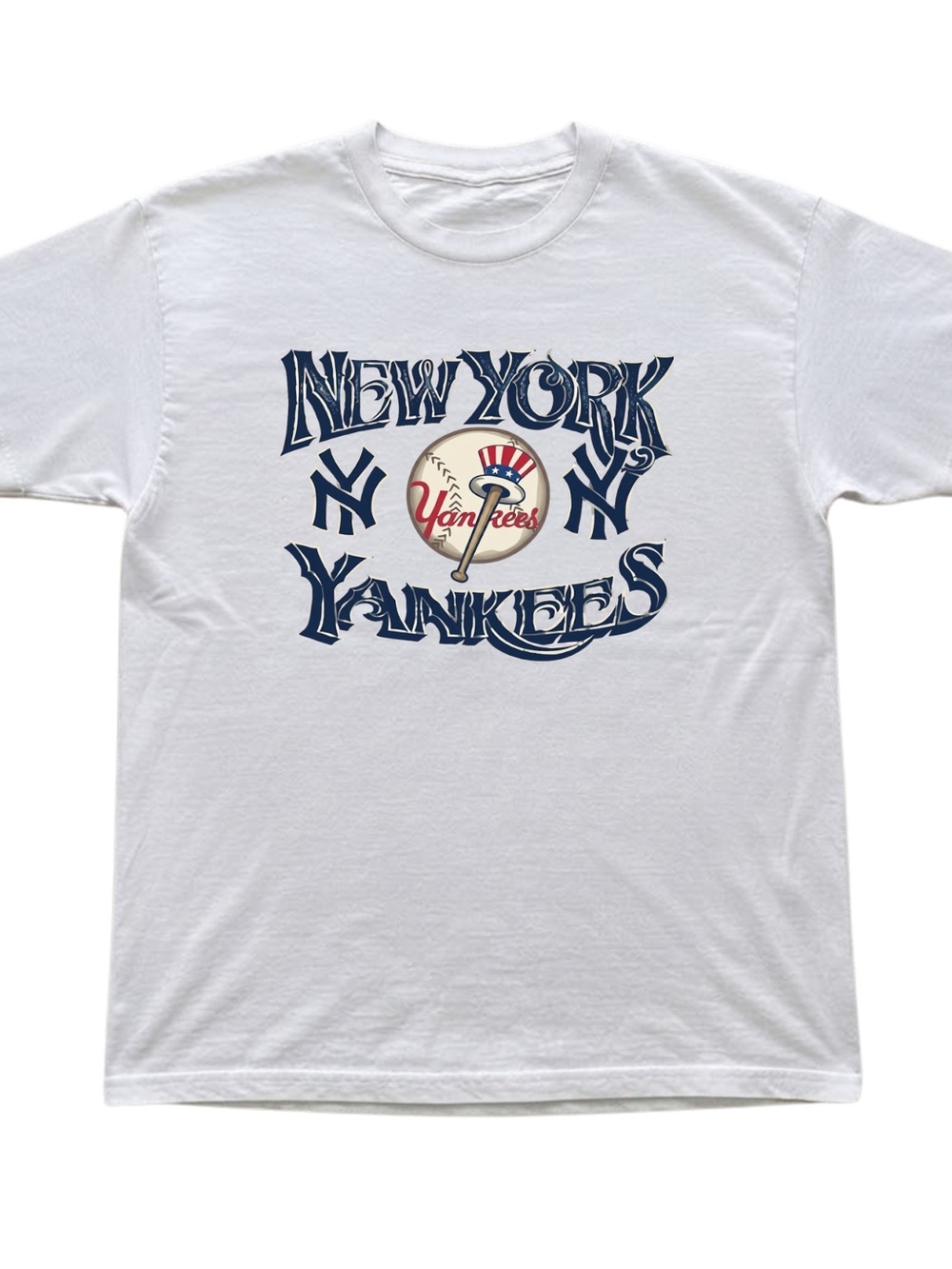 White New York City Baseball Sport Print Gildan T-Shirt